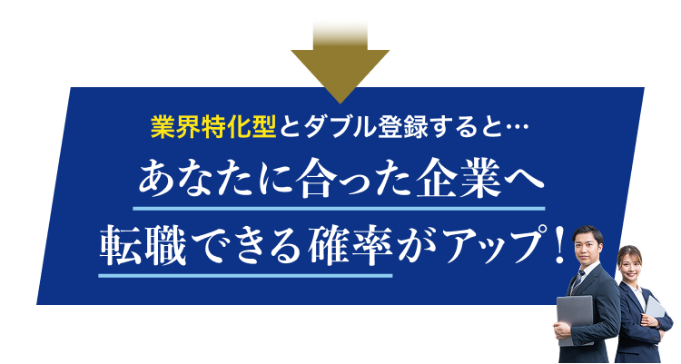 業界特化エージェントのダブル登録すると…あなたに合った企業へ転職できる確率がアップ！